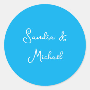 Elegant Plain Azure Blue Personalised Custom Classic Round Sticker
