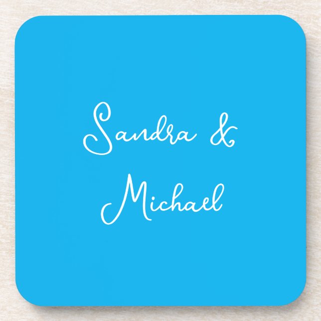 Elegant Plain Azure Blue Personalised Custom Coaster (Front)