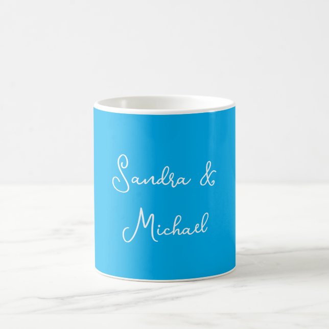 Elegant Plain Azure Blue Personalised Custom Coffee Mug (Center)