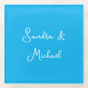 Elegant Plain Azure Blue Personalised Custom Glass Coaster