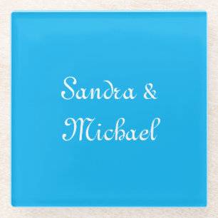 Elegant Plain Azure Blue Personalised Custom Glass Coaster