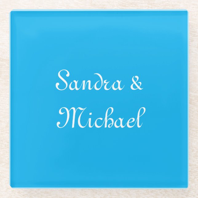 Elegant Plain Azure Blue Personalised Custom Glass Coaster (Front)