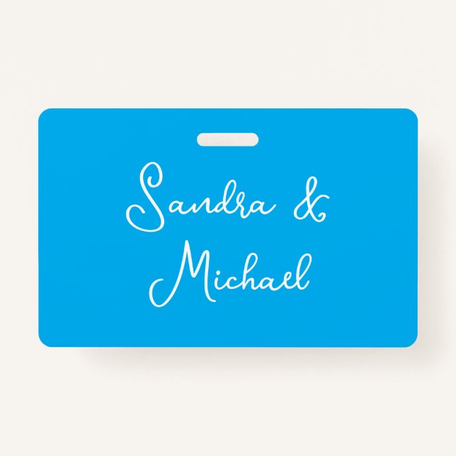 Elegant Plain Azure Blue Personalised Custom ID Badge (Front)