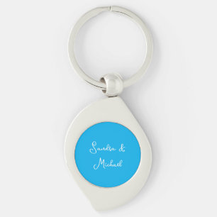 Elegant Plain Azure Blue Personalised Custom Key Ring