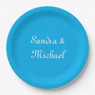 Elegant Plain Azure Blue Personalised Custom Paper Plate