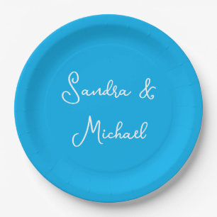 Elegant Plain Azure Blue Personalised Custom Paper Plate