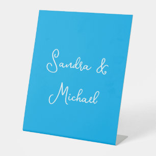 Elegant Plain Azure Blue Personalised Custom Pedestal Sign