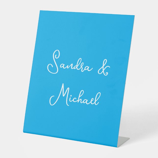 Elegant Plain Azure Blue Personalised Custom Pedestal Sign (Front)