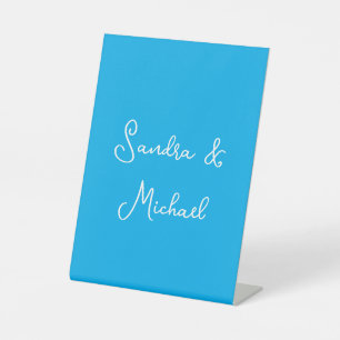 Elegant Plain Azure Blue Personalised Custom Pedestal Sign