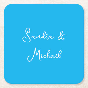 Elegant Plain Azure Blue Personalised Custom Square Paper Coaster