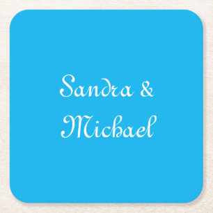 Elegant Plain Azure Blue Personalised Custom Square Paper Coaster