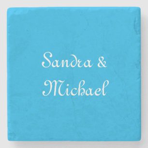 Elegant Plain Azure Blue Personalised Custom Stone Coaster