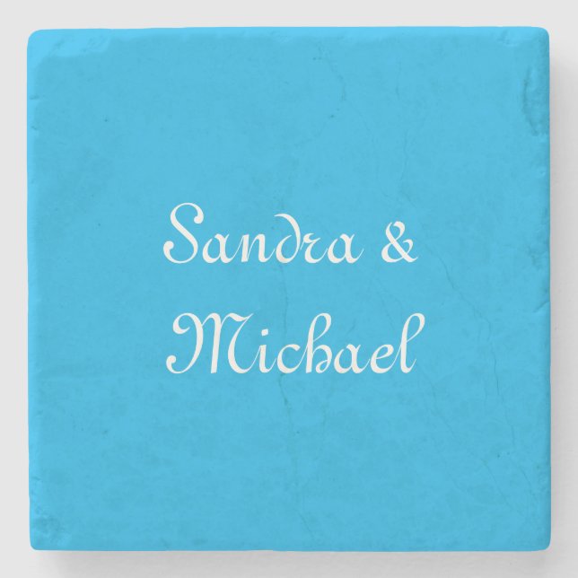Elegant Plain Azure Blue Personalised Custom Stone Coaster (Front)