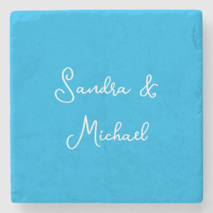 Elegant Plain Azure Blue Personalised Custom Stone Coaster