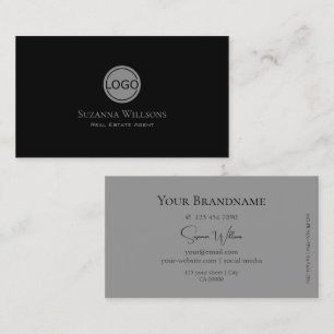 Elegant Plain Black and Grey Chic with Logo Modern Business Card