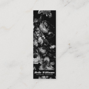 Elegant plain black flowers vintage floral bouquet mini business card