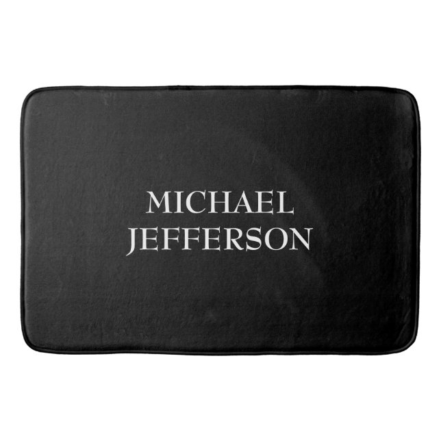 Elegant Plain Black White Personalised Custom Bath Mat (Front)