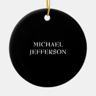Elegant Plain Black White Personalised Custom Ceramic Ornament