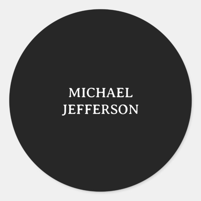 Elegant Plain Black White Personalised Custom Classic Round Sticker (Front)