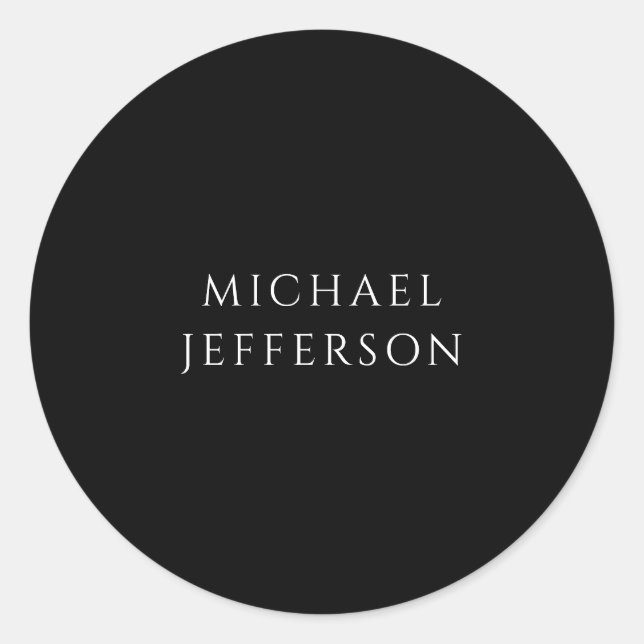 Elegant Plain Black White Personalised Custom Classic Round Sticker (Front)