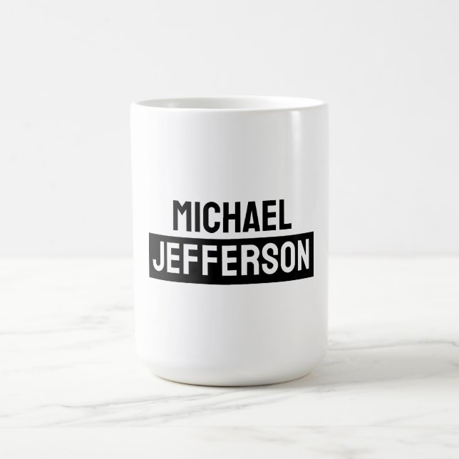 Elegant Plain Black White Personalised Custom Coffee Mug (Center)