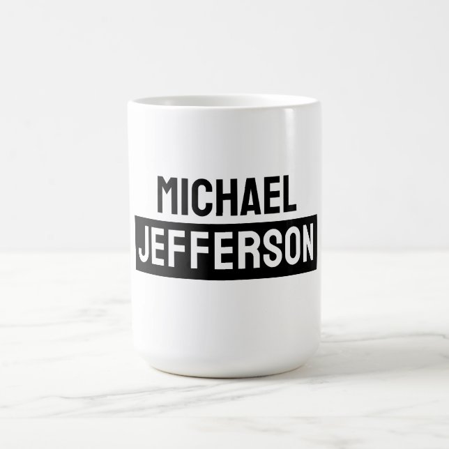Elegant Plain Black White Personalised Custom Coffee Mug (Center)