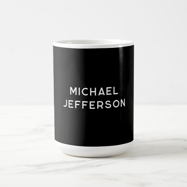 Elegant Plain Black White Personalised Custom Coffee Mug (Center)