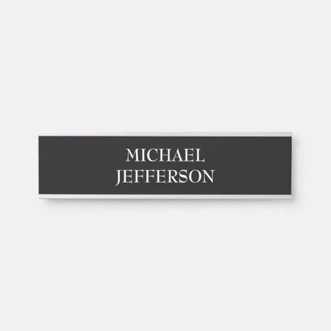 Elegant Plain Black White Personalised Custom Door Sign (Front)