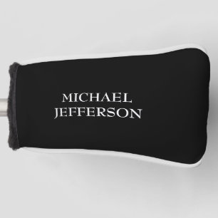 Elegant Plain Black White Personalised Custom Golf Head Cover