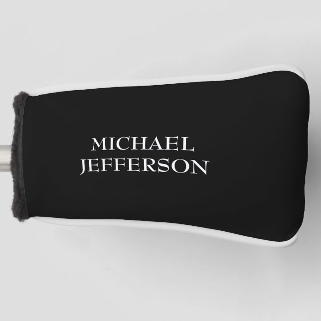 Elegant Plain Black White Personalised Custom Golf Head Cover (Front)