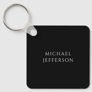 Elegant Plain Black White Personalised Custom Key Ring
