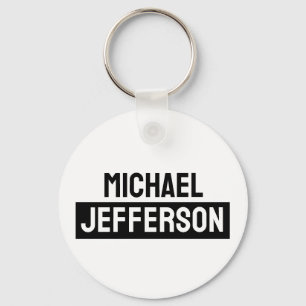 Elegant Plain Black White Personalised Custom Key Ring