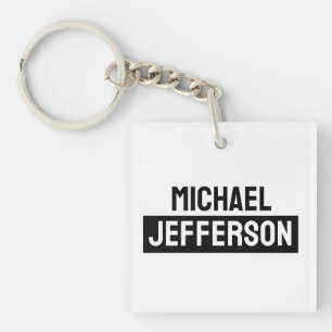 Elegant Plain Black White Personalised Custom Key Ring