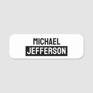 Elegant Plain Black White Personalised Custom Name Tag