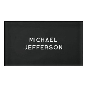 Elegant Plain Black White Personalised Custom Name Tag