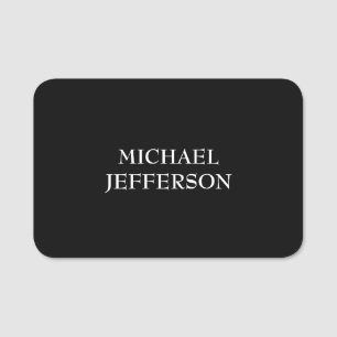 Elegant Plain Black White Personalised Custom Name Tag