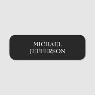 Elegant Plain Black White Personalised Custom Name Tag