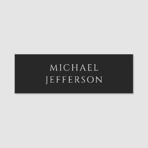 Elegant Plain Black White Personalised Custom Name Tag