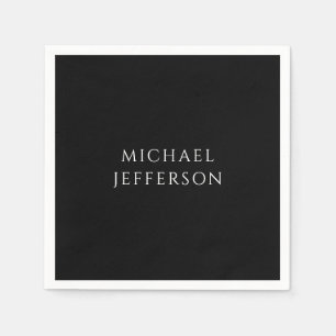 Elegant Plain Black White Personalised Custom Napkin