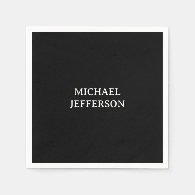 Elegant Plain Black White Personalised Custom Napkin (Front)