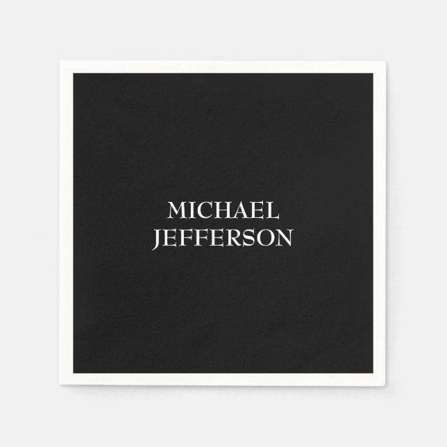 Elegant Plain Black White Personalised Custom Napkin (Front)