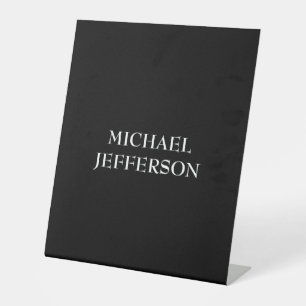 Elegant Plain Black White Personalised Custom Pedestal Sign