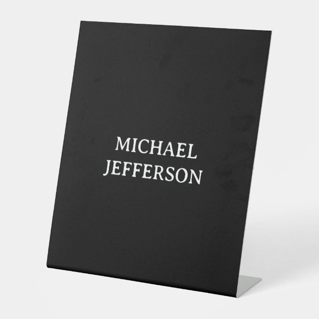 Elegant Plain Black White Personalised Custom Pedestal Sign (Front)