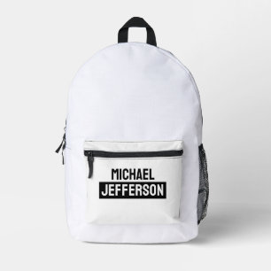 Elegant Plain Black White Personalised Custom Printed Backpack