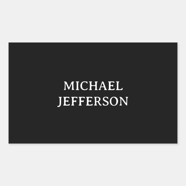 Elegant Plain Black White Personalised Custom Rectangular Sticker (Front)