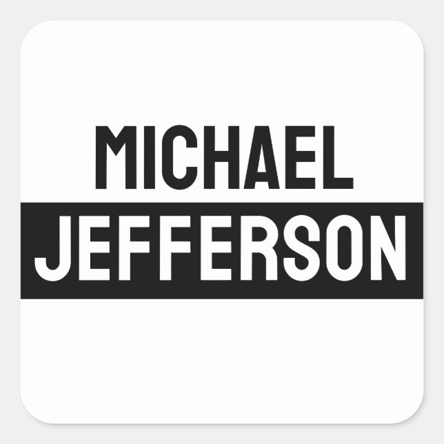 Elegant Plain Black White Personalised Custom Square Sticker (Front)