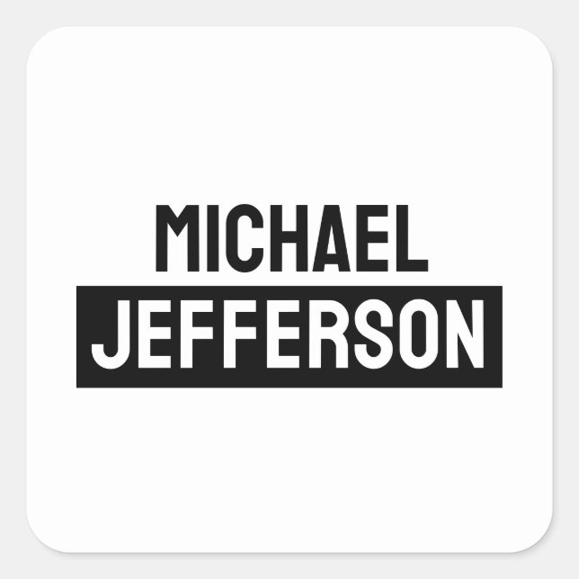 Elegant Plain Black White Personalised Custom Square Sticker (Front)