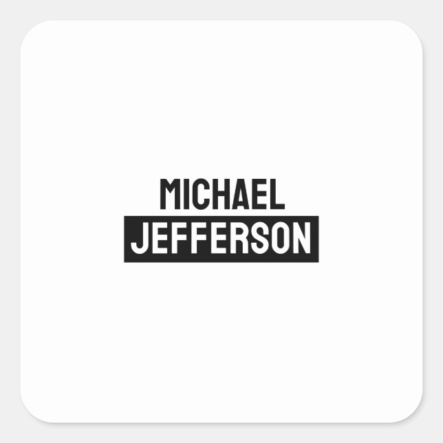 Elegant Plain Black White Personalised Custom Square Sticker (Front)