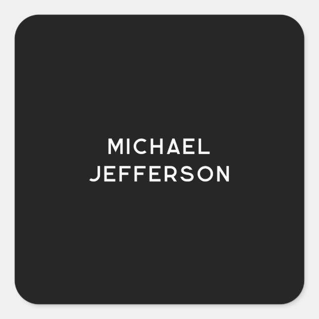 Elegant Plain Black White Personalised Custom Square Sticker (Front)