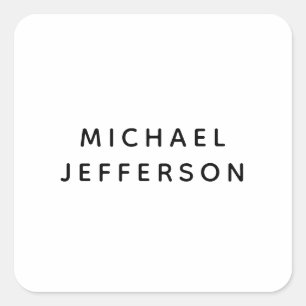 Elegant Plain Black White Personalised Custom Square Sticker